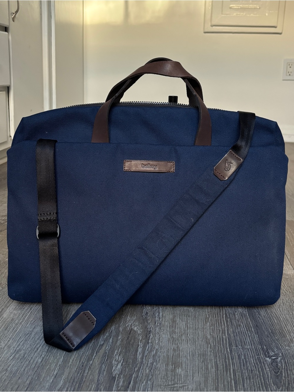 Bellroy 15in Navy and Brown Canvas Laptop Bag with Adjustable Strap